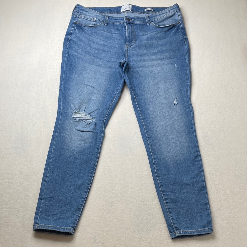 TRUE CRAFT Women’s Blue Distressed Slim Jeans MID RISE SKINNY SIZE 14
